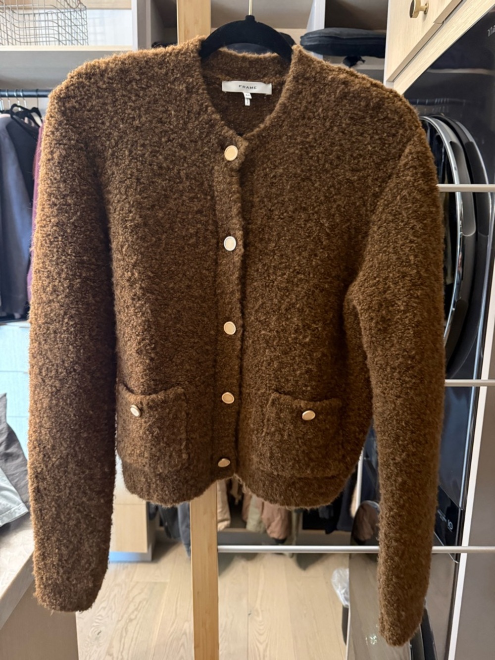 Frame Denim Brown Teddy Alpaca-Wool Patch-Pocket Jacket - Picture 5 of 5